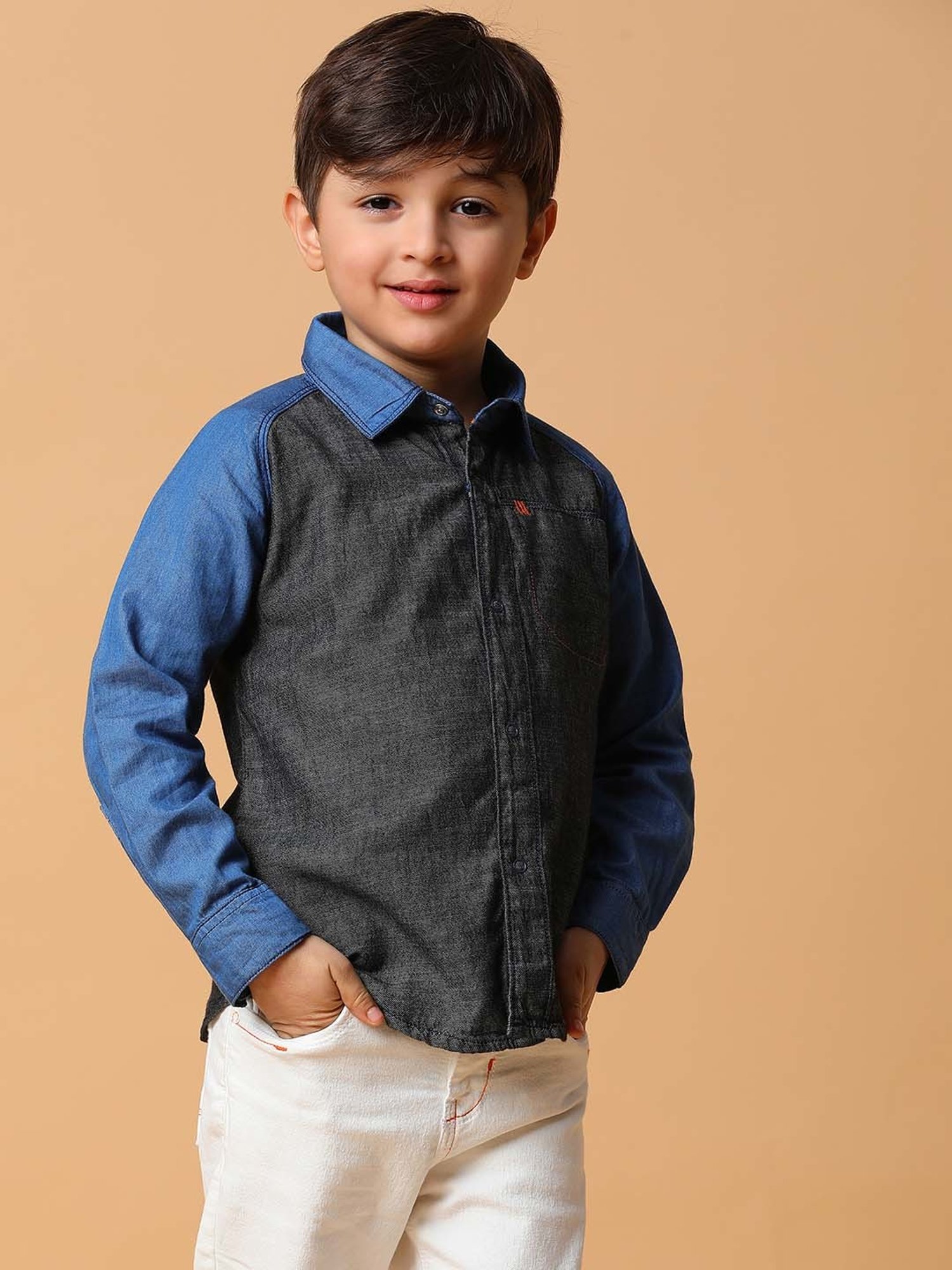 Tales & Stories Kids Black & Blue Cotton Regular Fit Full Sleeves Shirt