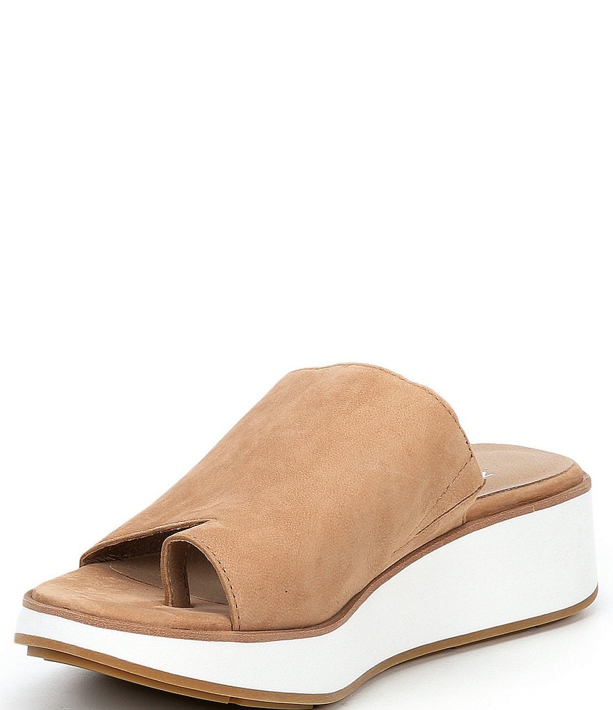 Eileen Fisher Dare Nubuck Toe-Loop Wedge Sandals