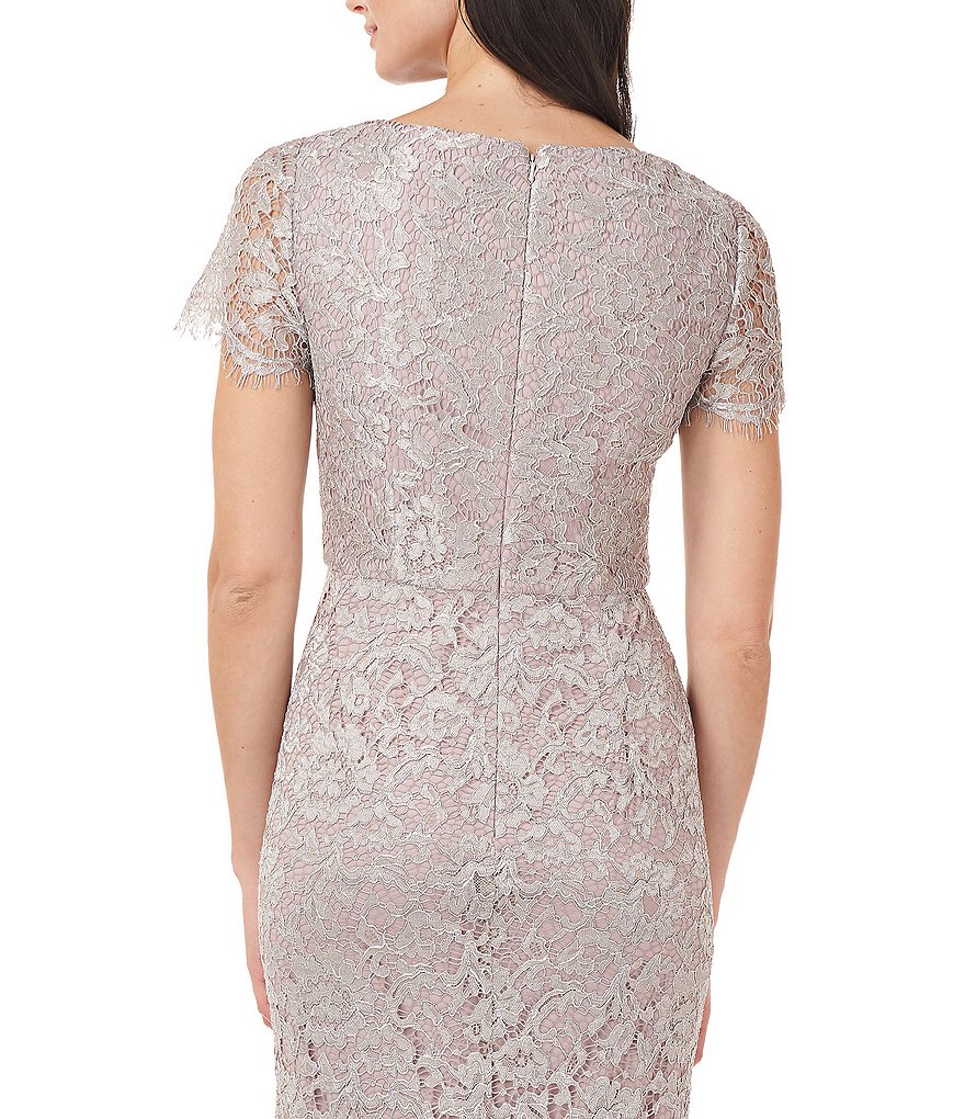 JS Collections Metallic Lace V-Neck Flutter Cap Sleeve Mermaid Gown