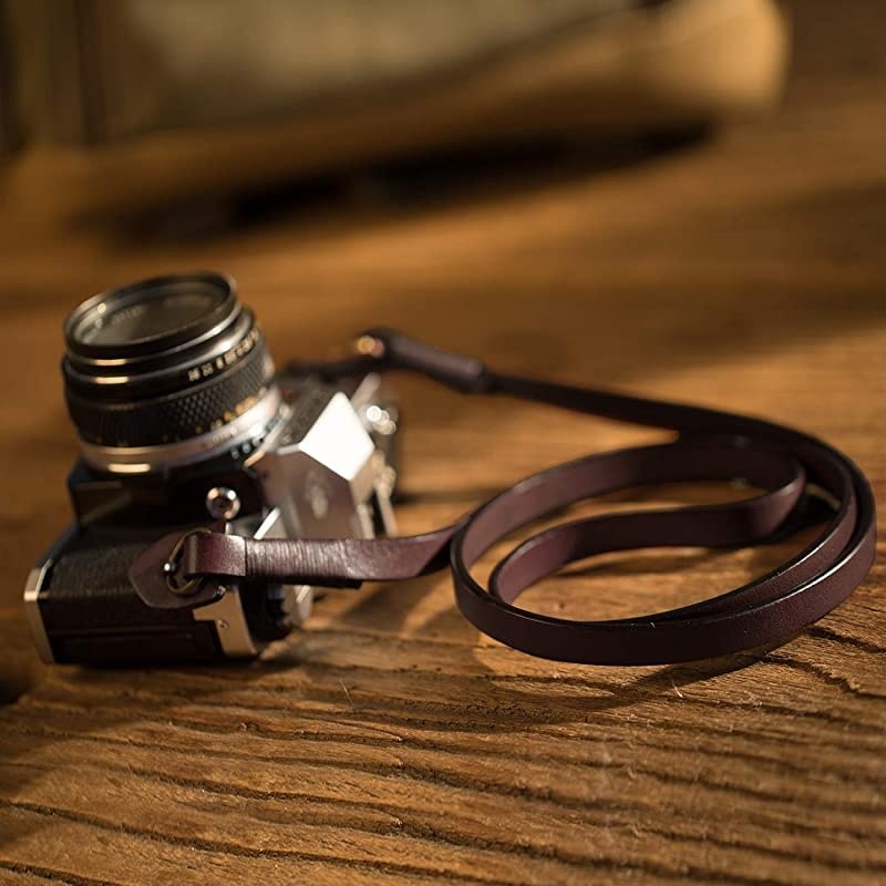 Camera Strap Leather Vintage DSLR Camera Neck Straps Belt Handmade Genuine Leather Film Camera Shoulder Strap Cord Long Slim Thin for SLR Mirrorless Cameras L3 Black