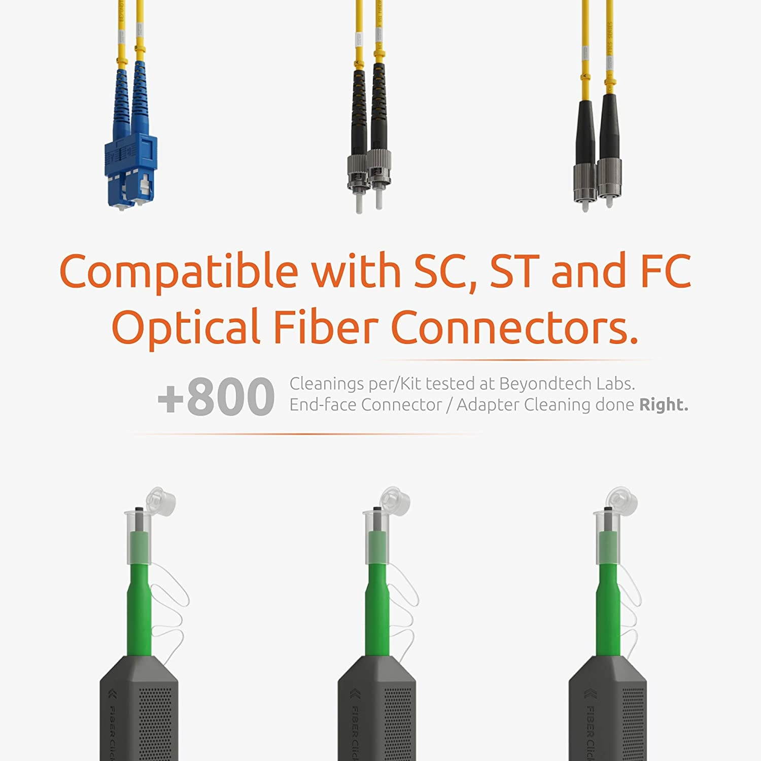 SC Fiber Cleaner Pen 2.5mm Compatible with (SC/ST/FC Fiber Optic Cleaner) - Beyondtech FiberClick Series