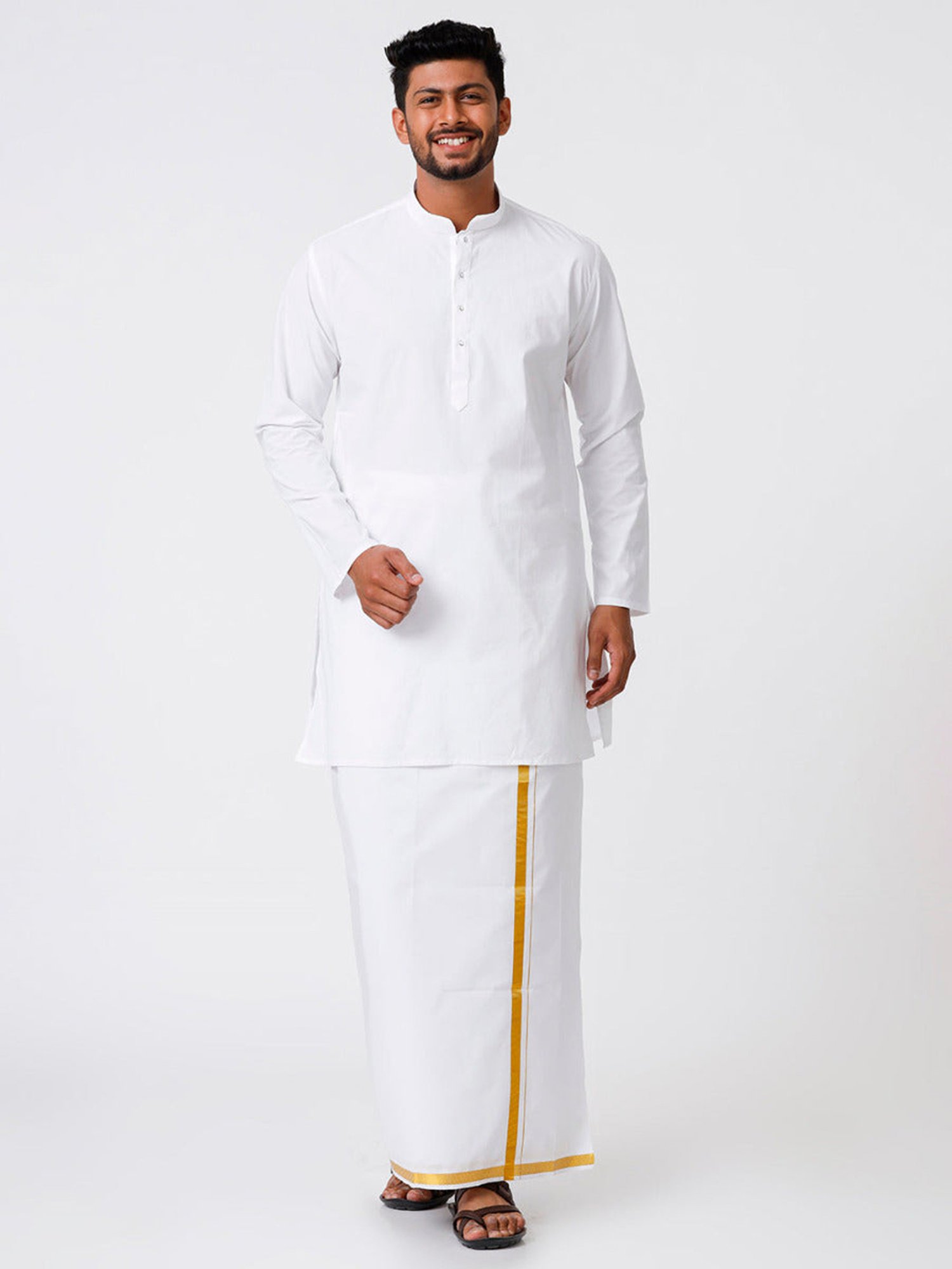 Ramraj White Cotton Regular Fit Kurta Set with Bottom