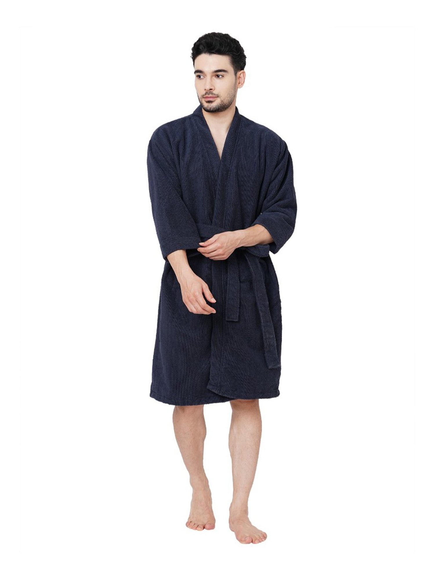 Welspun Dew Grey 325 GSM Cotton Bath Robe (M)