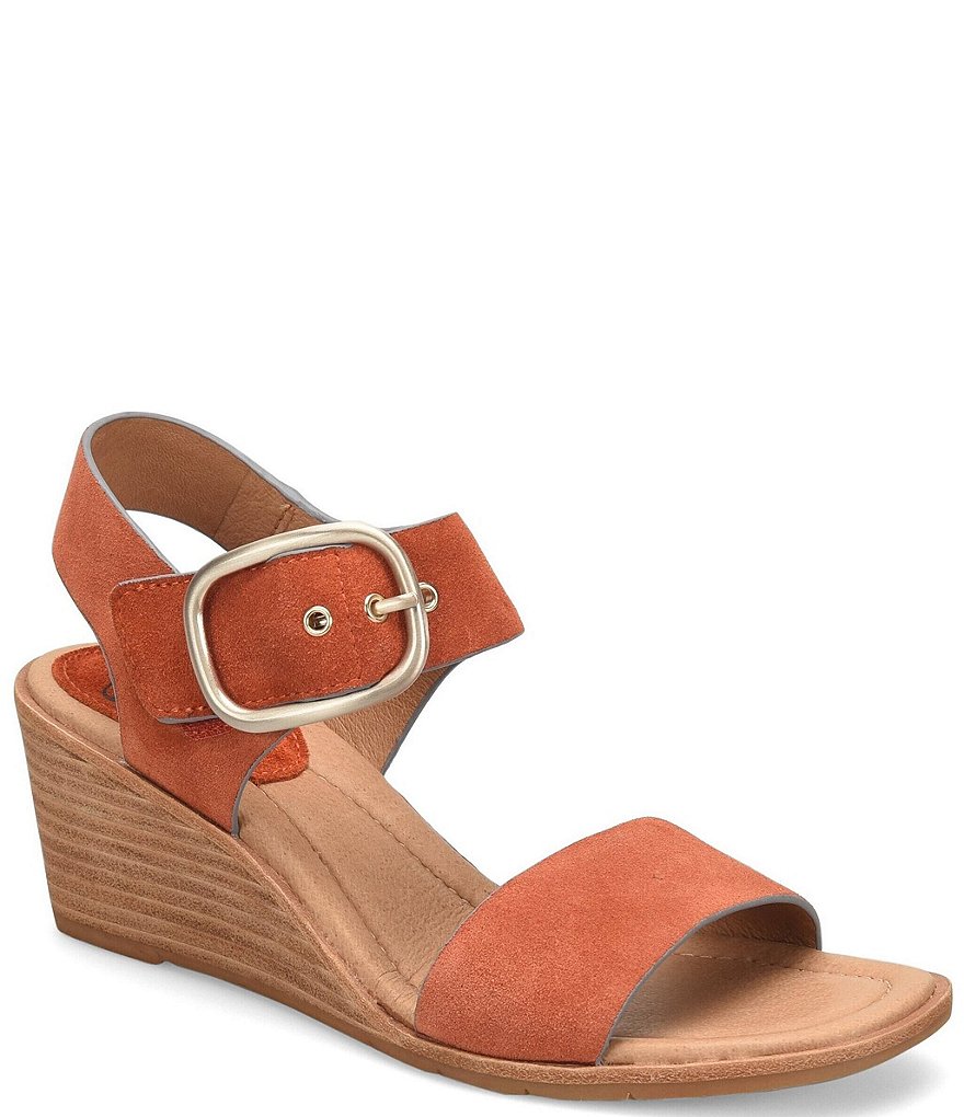 Sofft Greyston Suede Adjustable Buckle Wedge Sandals