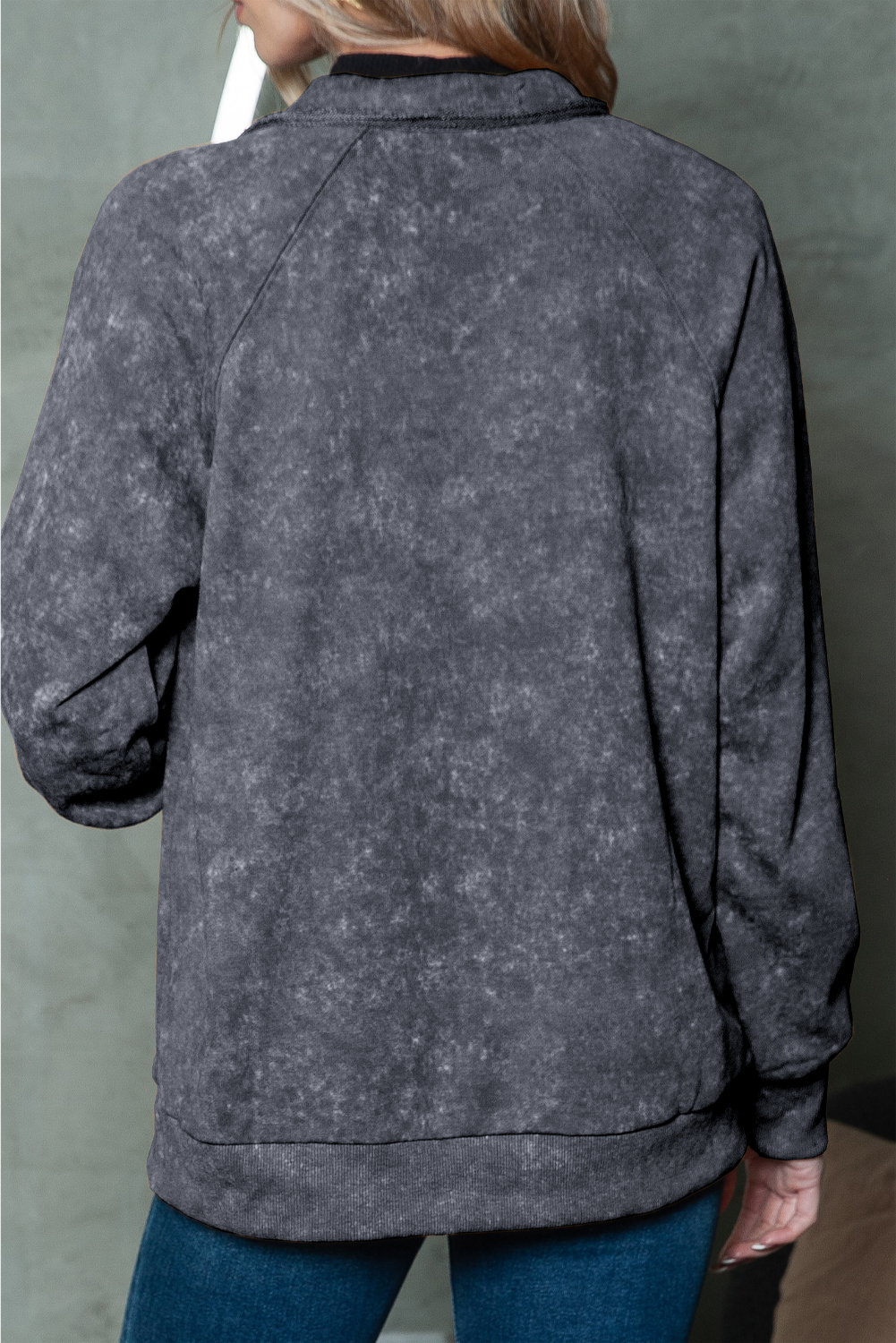 Gray Snap Button Casual Flap Pockets Washed Jacket