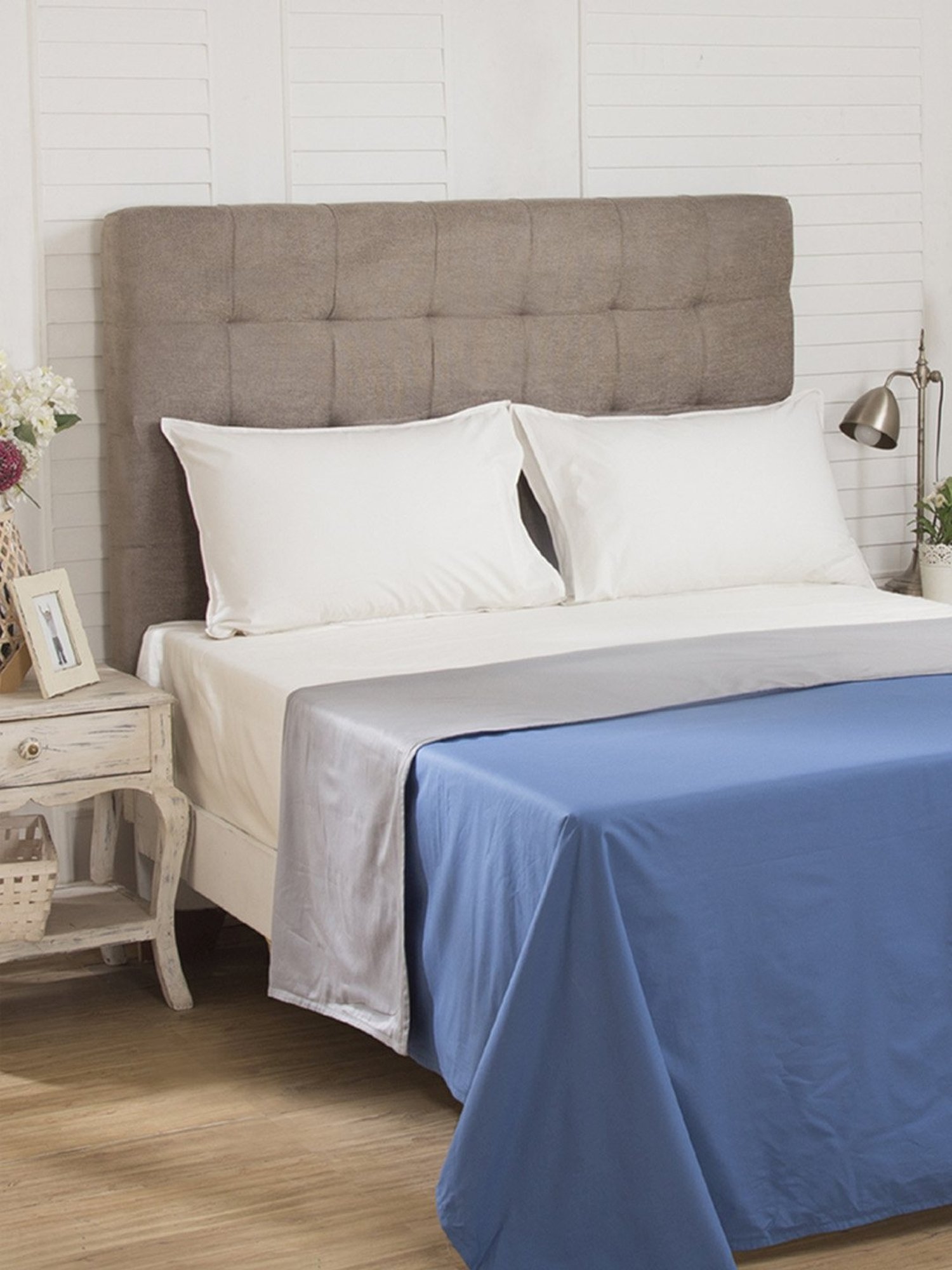 Maspar Blue Cotton 200 TC Reversible Duvet Cover Set