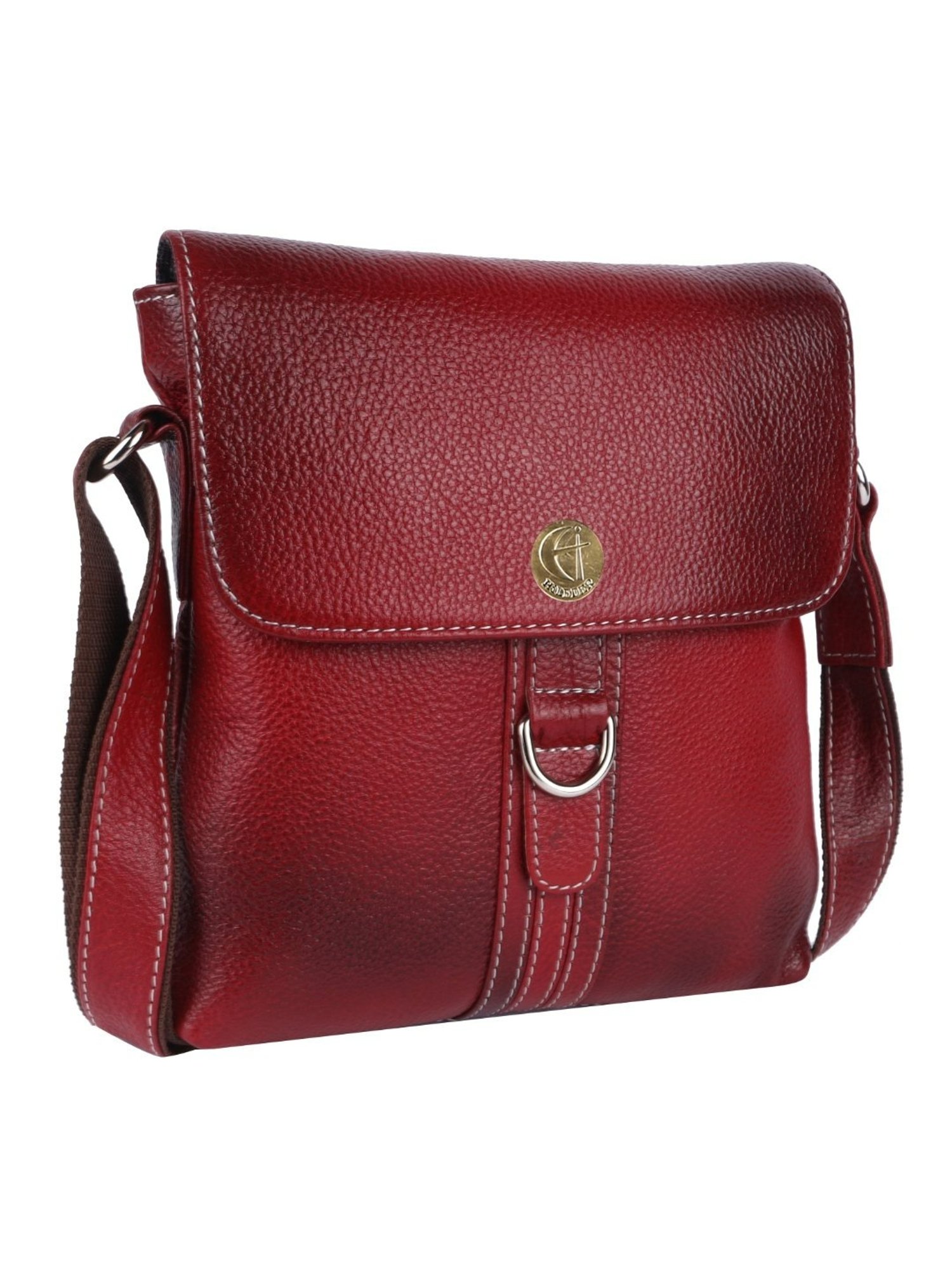 HiLEDER Maroon Textured Medium Leather 8 inch Cross Body Bag