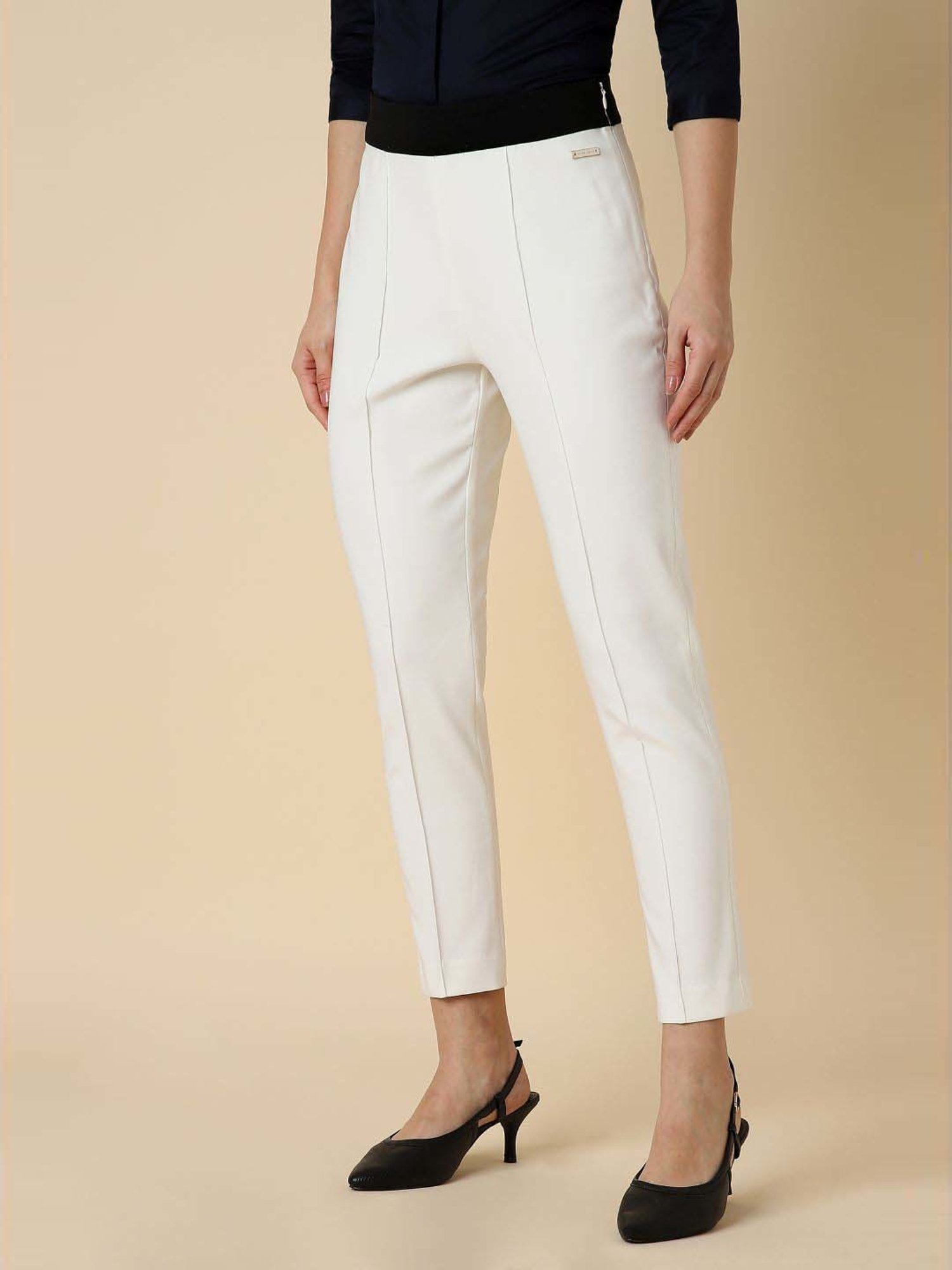 Allen Solly White Mid Rise Formal Trousers