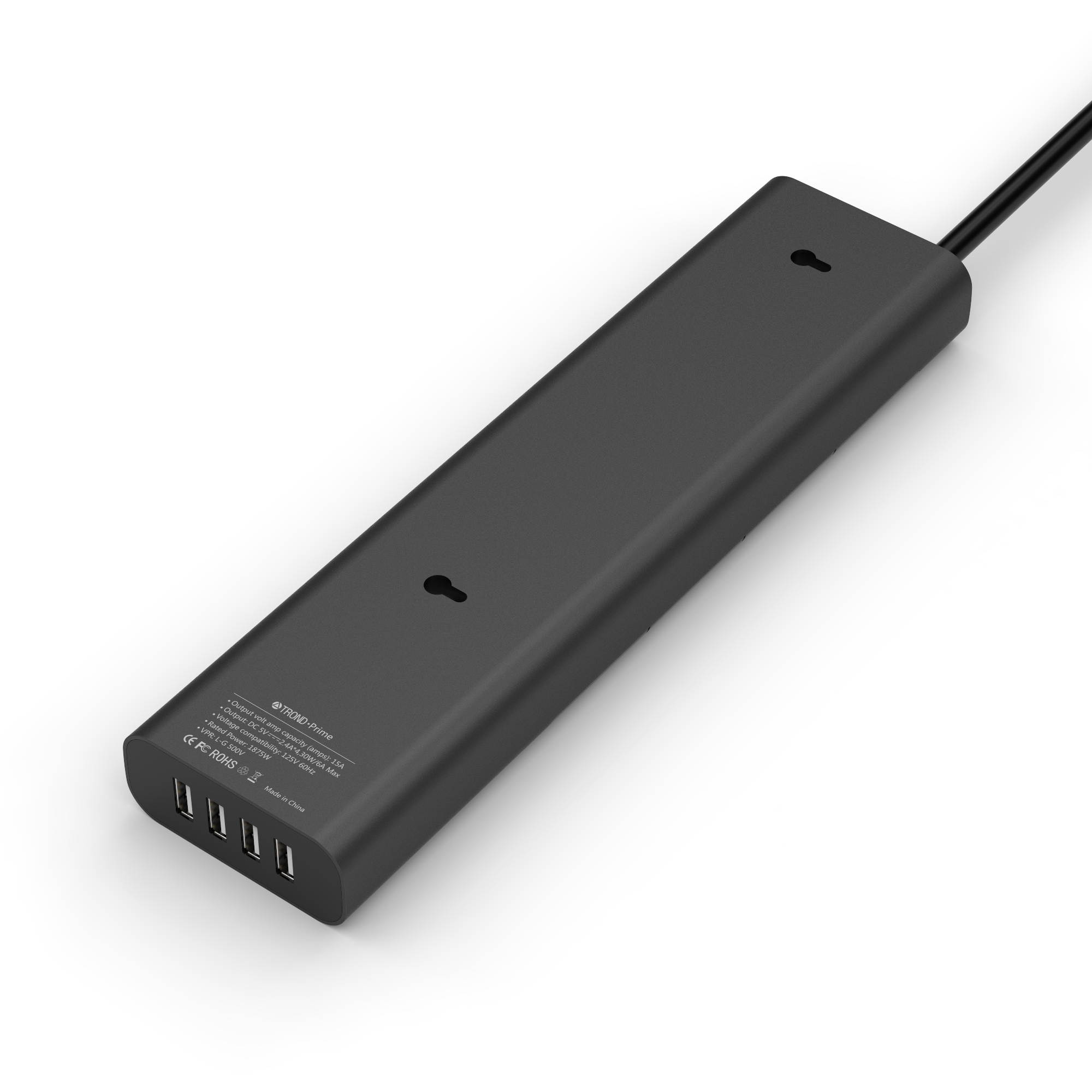 [Apple-Style] TROND&reg; Prime 4-Outlet Home / Office Power Strip with USB Smart Charger (4-Port, 30W/6A) and 5 Feet Power Cord, Made of Fire-Proof PC & Aluminum