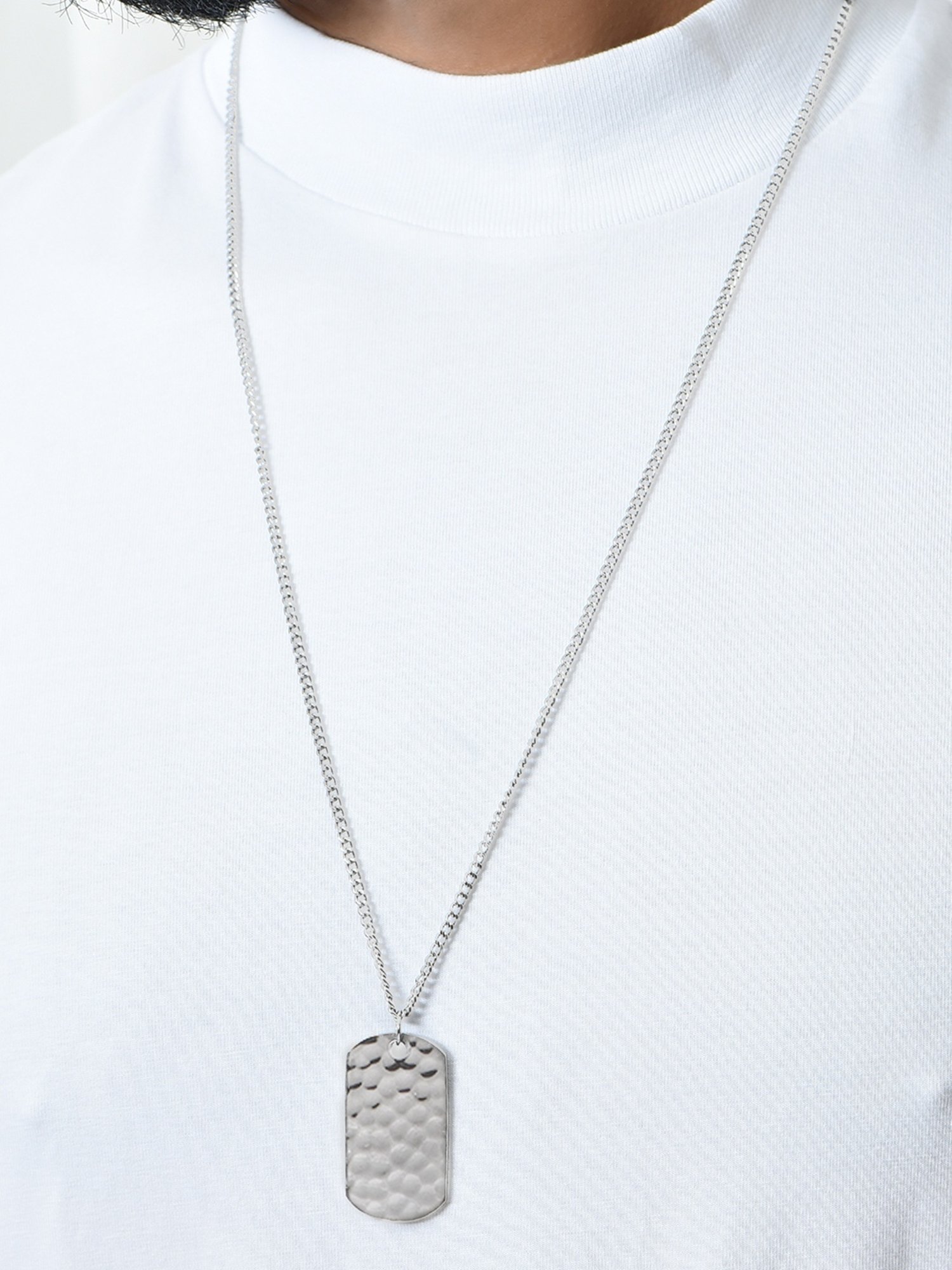 The Bro Code Black Dog Tag Charm Cuban Silver Necklace for Men