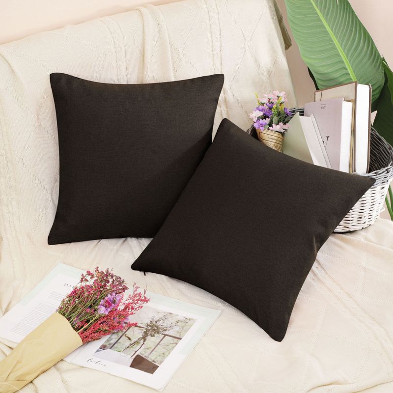 2 Pcs 18" x 18" Waterproof Polyester Fiber Solid Decorative Pillow Cover Brown - PiccoCasa