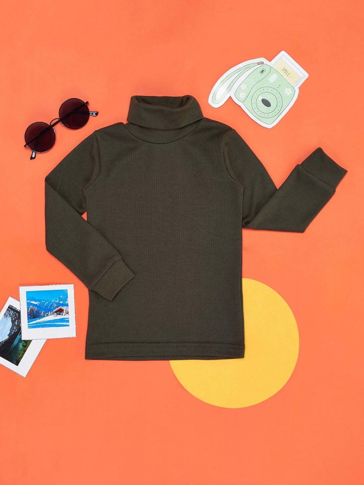 Pantaloons Junior Olive Regular Fit Full Sleeves Thermal Top