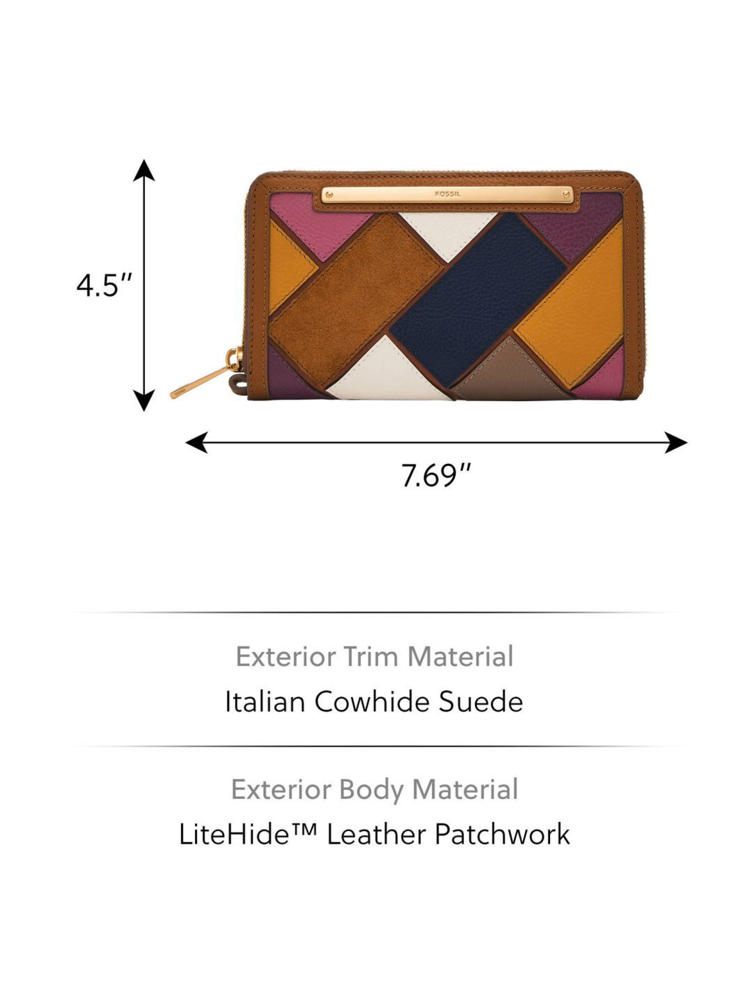 Fossil Liza Brown Leather Color Block Zip Around Wallet