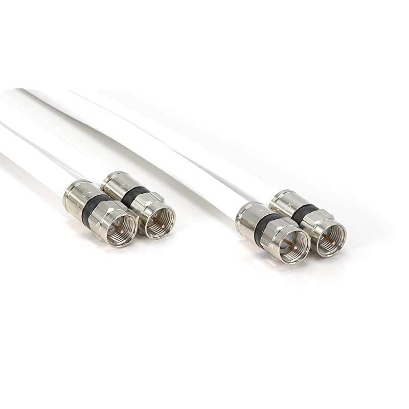 Dual RG6 Coax Twin Coaxial Cable Siamese Cable 18AWG Coaxial Cable Satellite Antenna CATV Grade with Compression Connectors White
