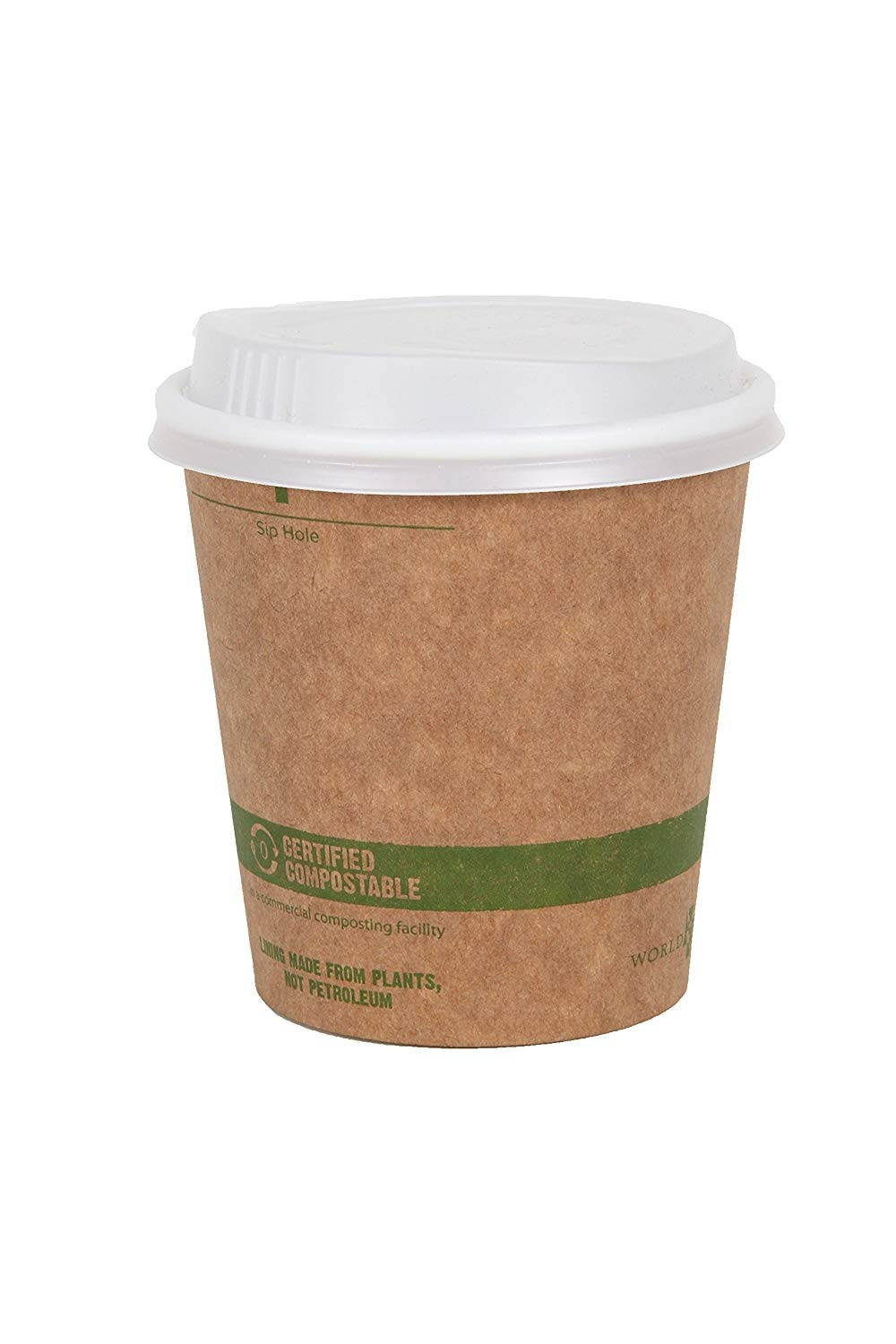 World Centric 100% Biodegradable, 12 Ounce Kraft Coffee Hot Cup and Lid, 50 Pack