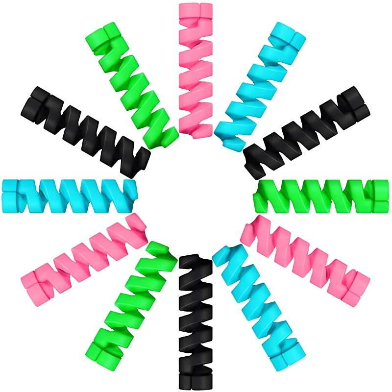 24 Pieces Charger Cable Saver Silicone Flexible Cable Wire Protector Mouse Cable Protector Suit for All Cellphone Data Lines 6 Black 6 Pink 6 Blue 6 Green
