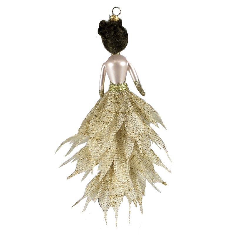 Italian Ornaments 8.0" Woman In Long Gold Petal Dress Ornament Woman Elegant Couture  -  Ornament Sets