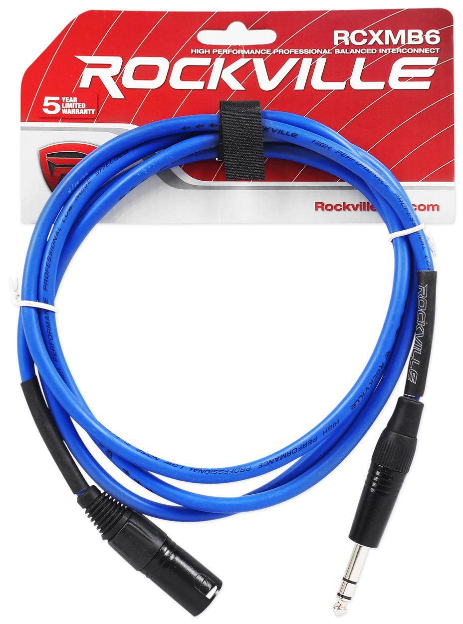 4 Rockville 6' Male REAN XLR to 1/4'' TRS Balanced Cable OFC (4 Colors)