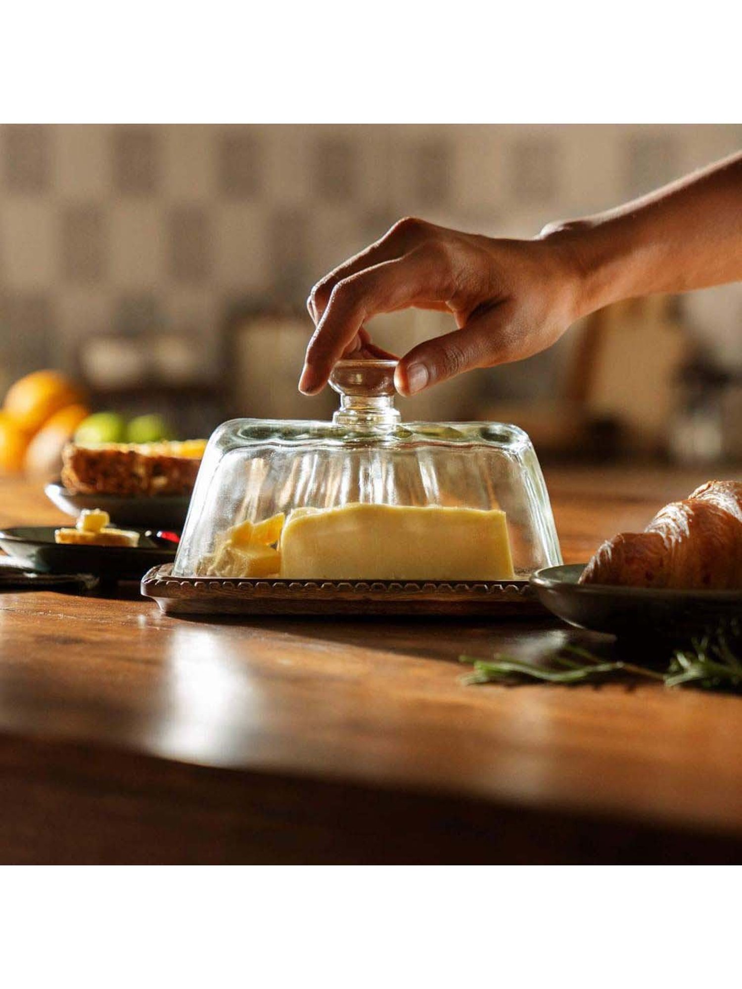 ellementry Brown Glass Cloche with Base - Set of 1