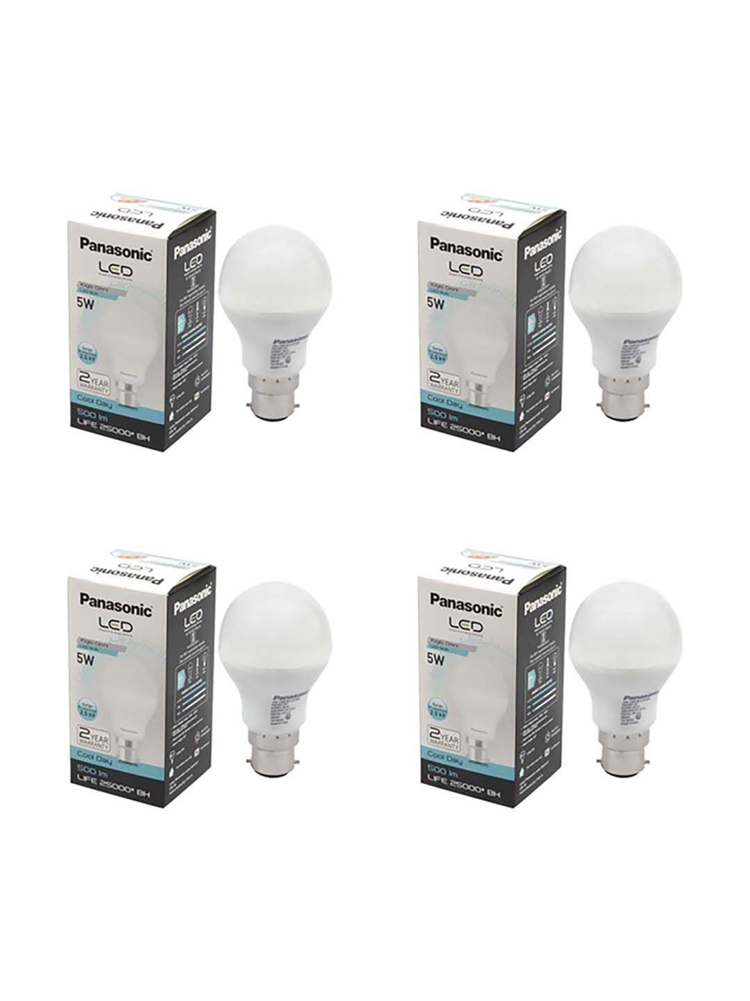 Panasonic B22 5Watt LED Bulb - Pack of 4 (Cool Day Light)