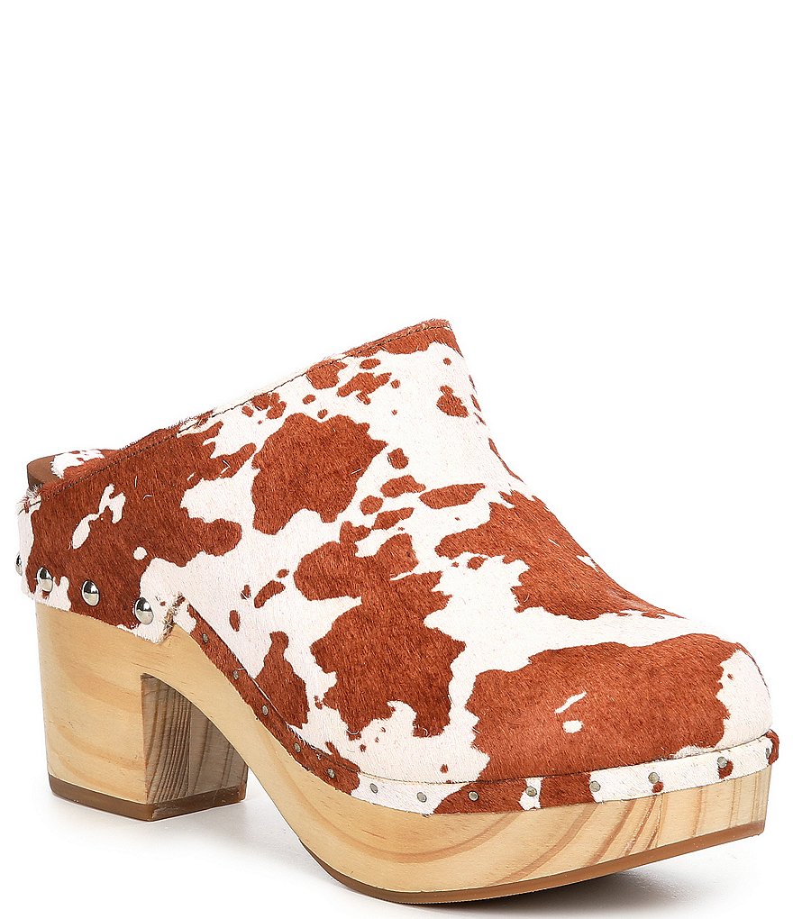 Chelsea & Violet Jana Cow Print Haircalf Clogs