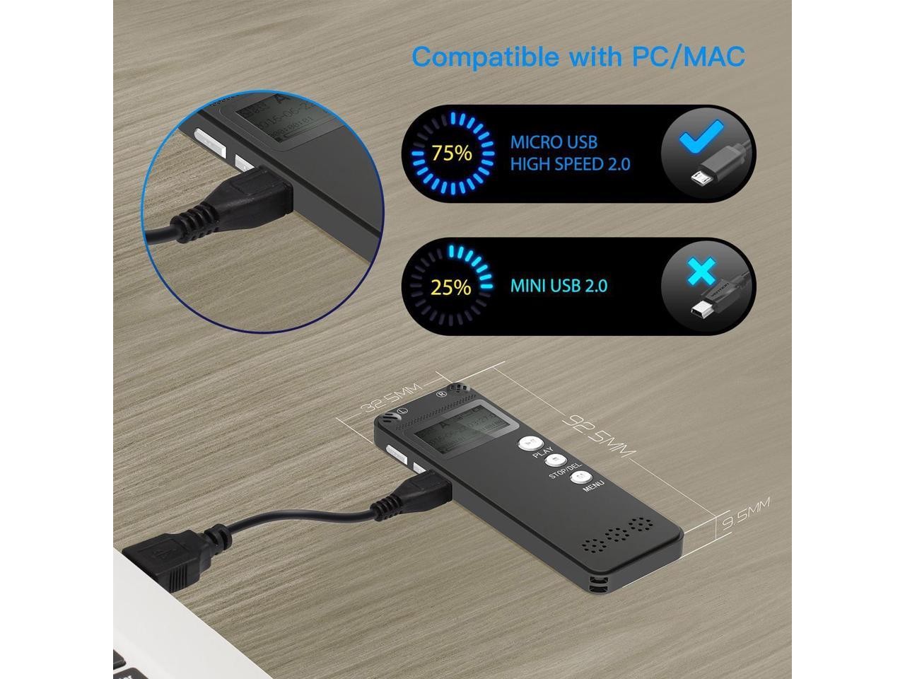 Digital Voice Recorder [2018 Upgraded Version] Audio Recorder for Lectures 8GB PCM Linear Sound Recorder with Micro USB & MP3 Player Microphone Noise Reduction --By Werleo (black Recorder)