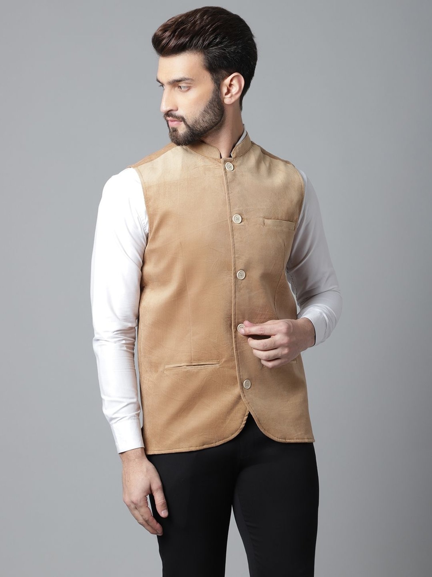 Even Beige Regular Fit Nehru Jacket