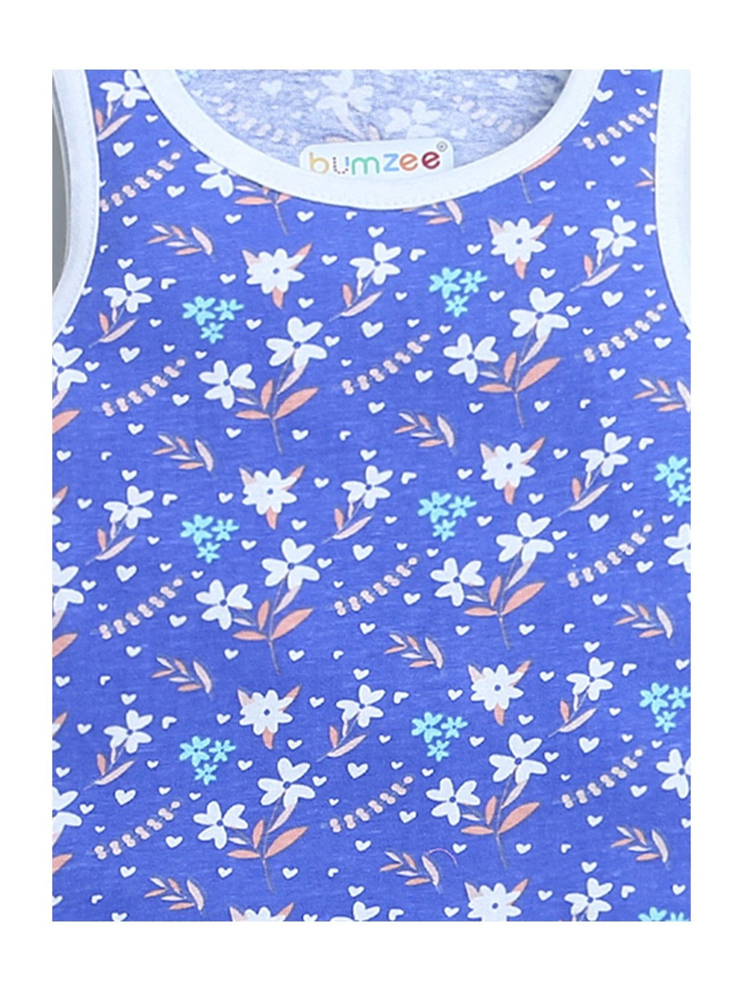 Bumzee Kids Royal Blue & White Floral Print Top (Pack Of 2)