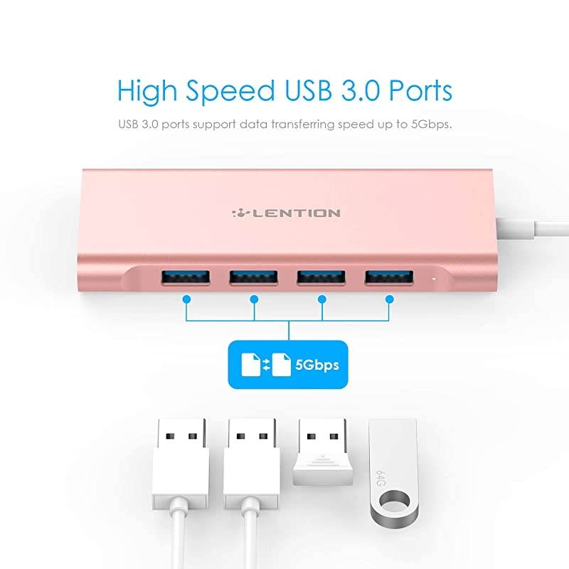 USBC MultiPort Hub with 4K HDMI Output 4 USB 30 Type C Charging Adapter Compatible 20202016 MacBook Pro 131516 New Mac Air Surface Chromebook More CBC35 Rose Gold