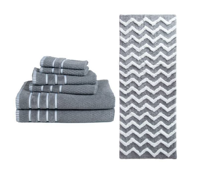 6pc Towel Set with Chevron Bathroom Mat Silver - Hastings Home
