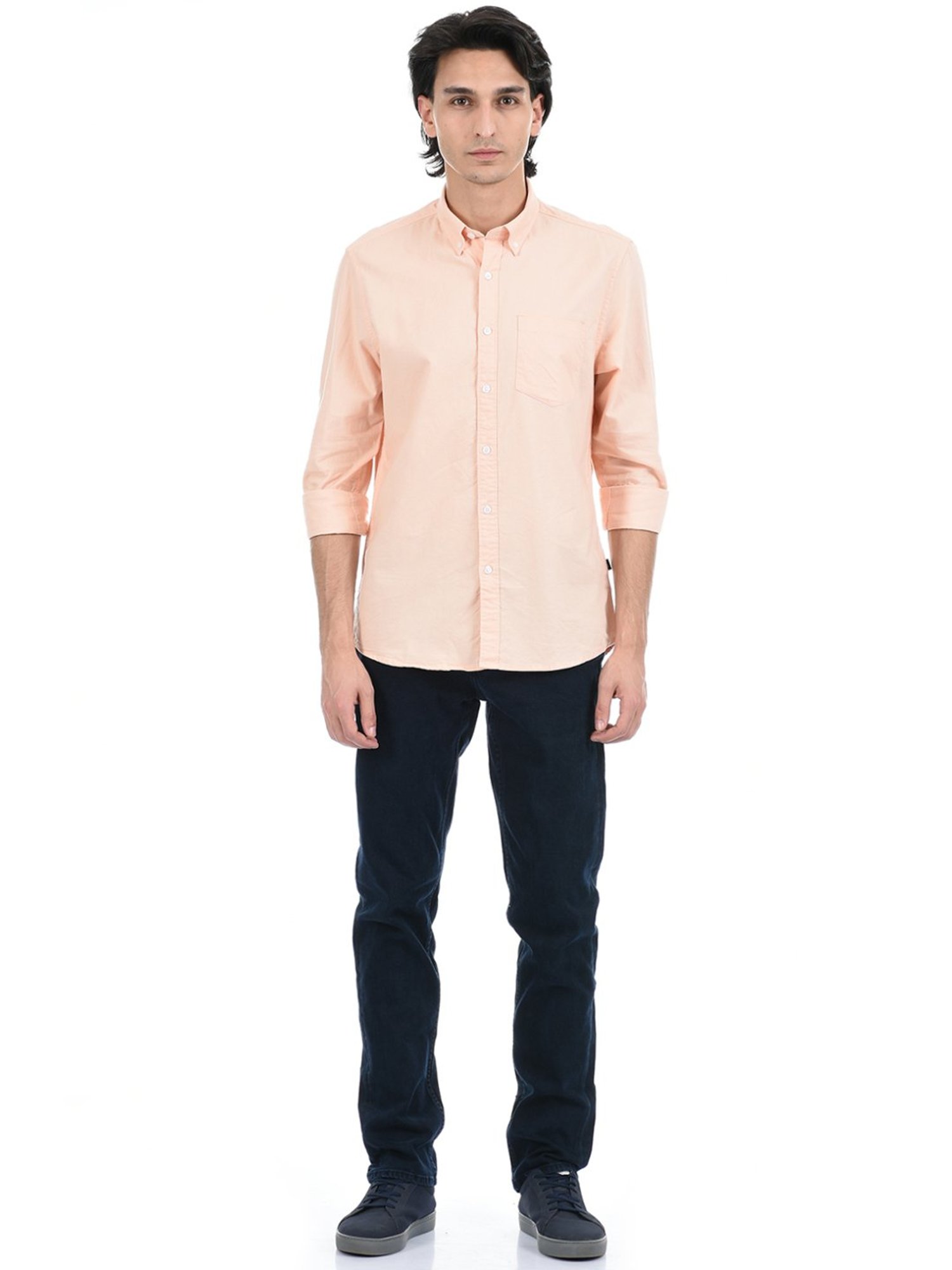 London Fog Peach Regular Fit Shirts