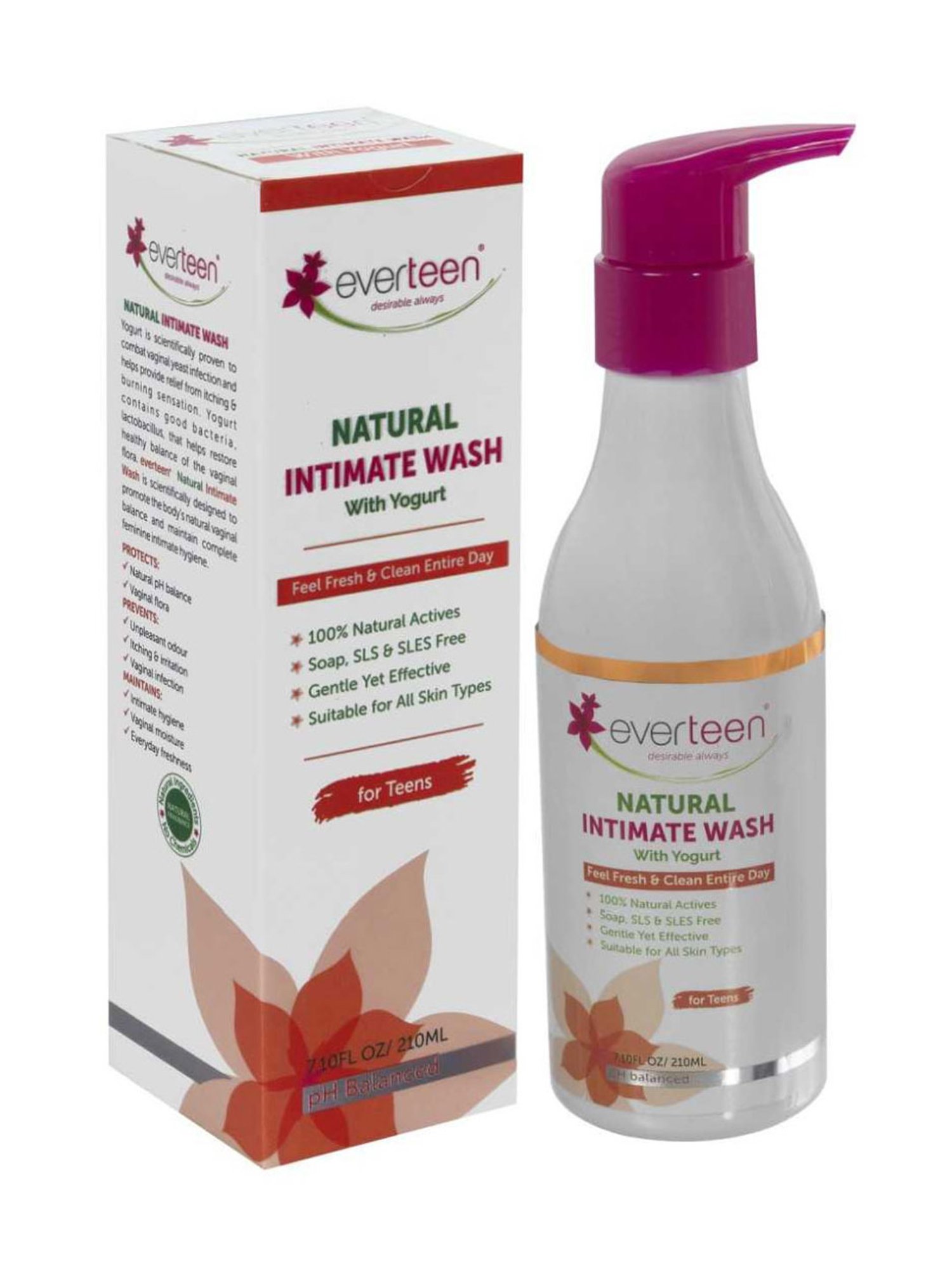 everteen Yogurt Natural Intimate Wash for Feminine Intimate Hygiene in Teens - 210ml Each(Pack of 2)