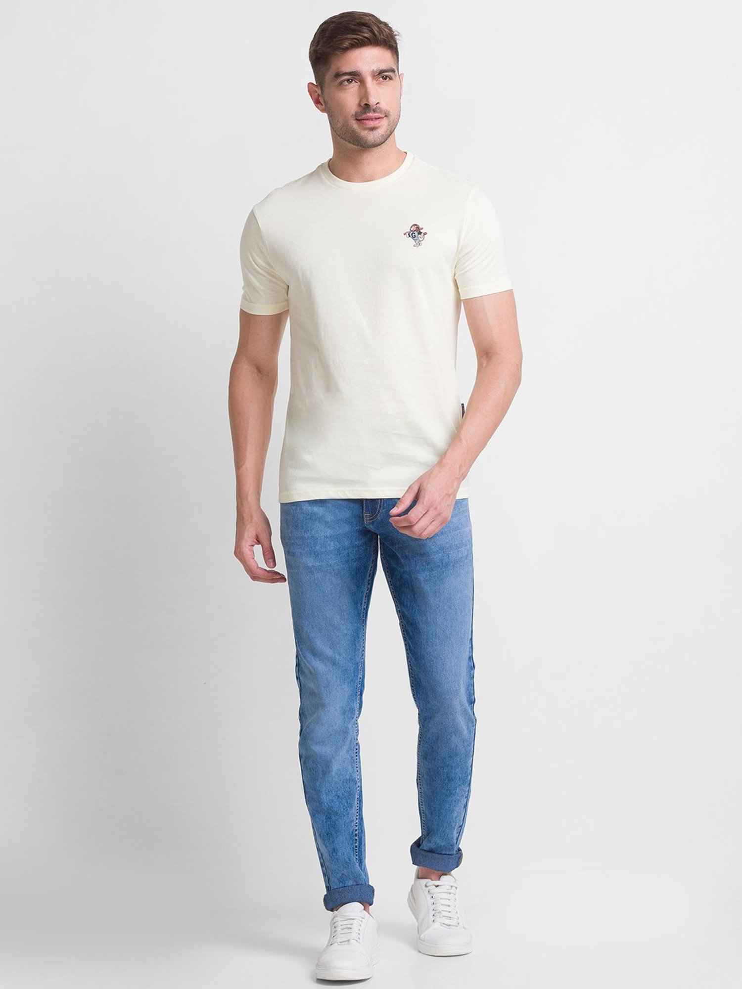 Giordano Light Yellow Slim Fit Crew T-Shirt