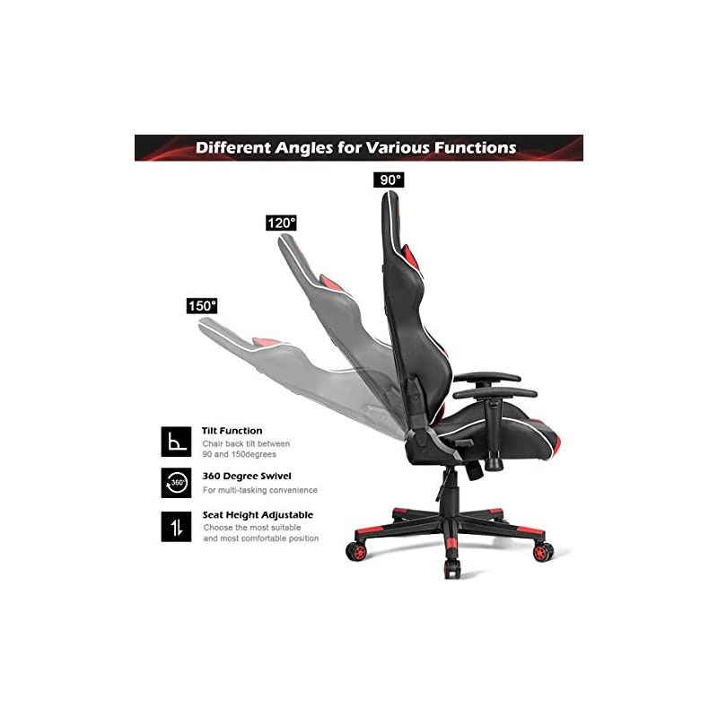 Gaming Chair, Massage Office Chair Computer Gaming Racing Chair, High Back PU Leather Adjustable Arms Headrest Ergonomic Reclining Game Chair, Rolling Swivel Executive Chair