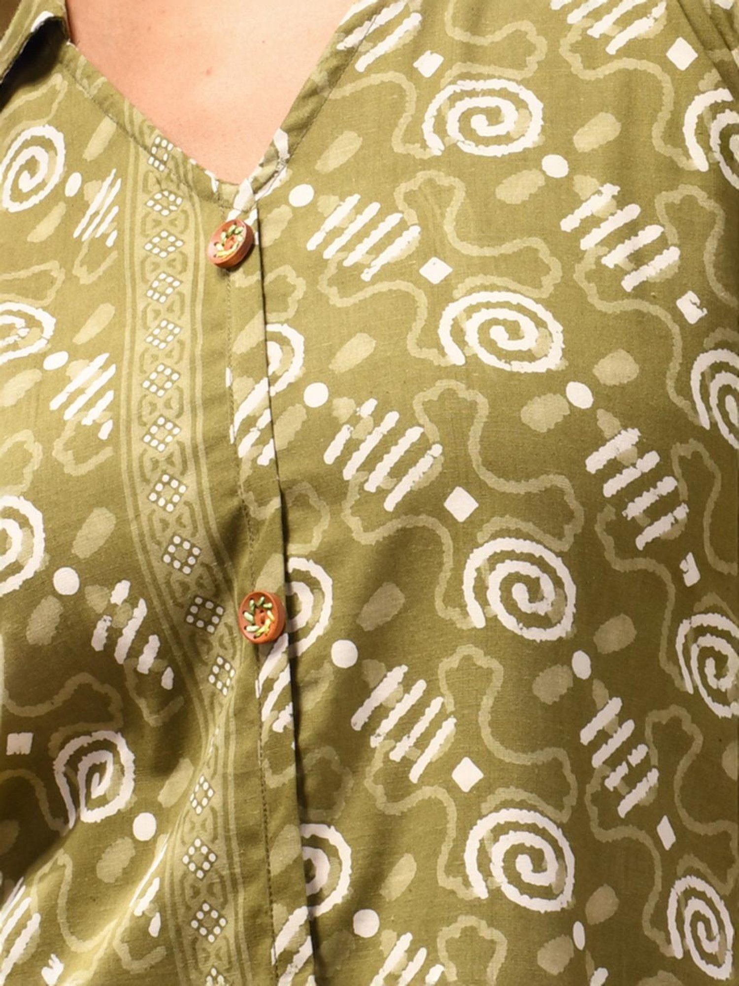 CHARUKRITI Green Cotton Printed A Line Kurta