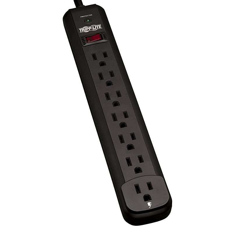 7 Outlet Surge Protector Power Strip Extra Long 12ft Cord Black amp Dollar 25000 Insurance TLP712B
