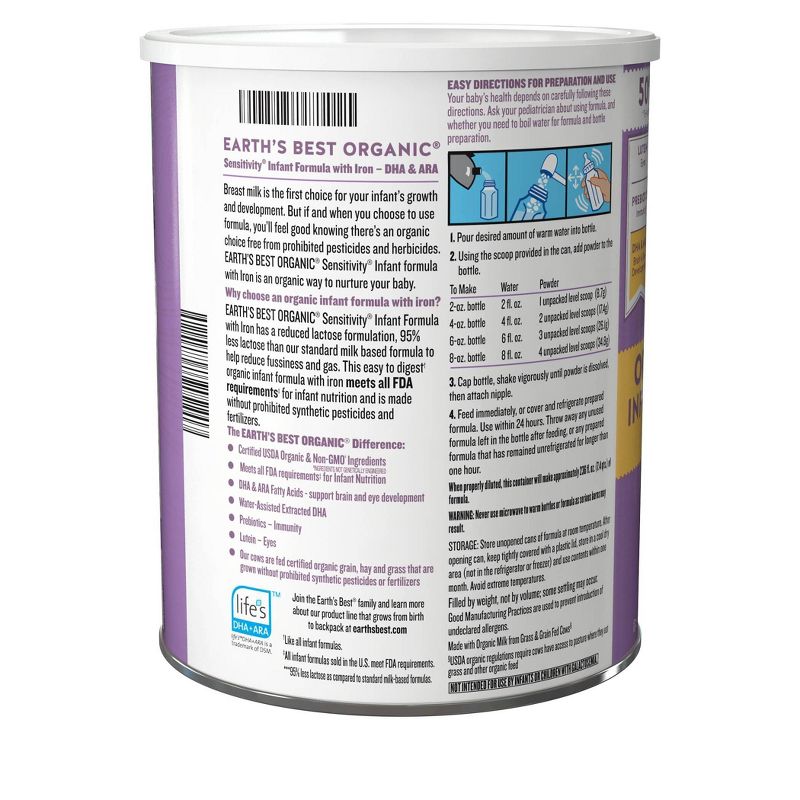 Earth's Best Organic Sensitivity Infant Formula with Iron Powder - 32oz