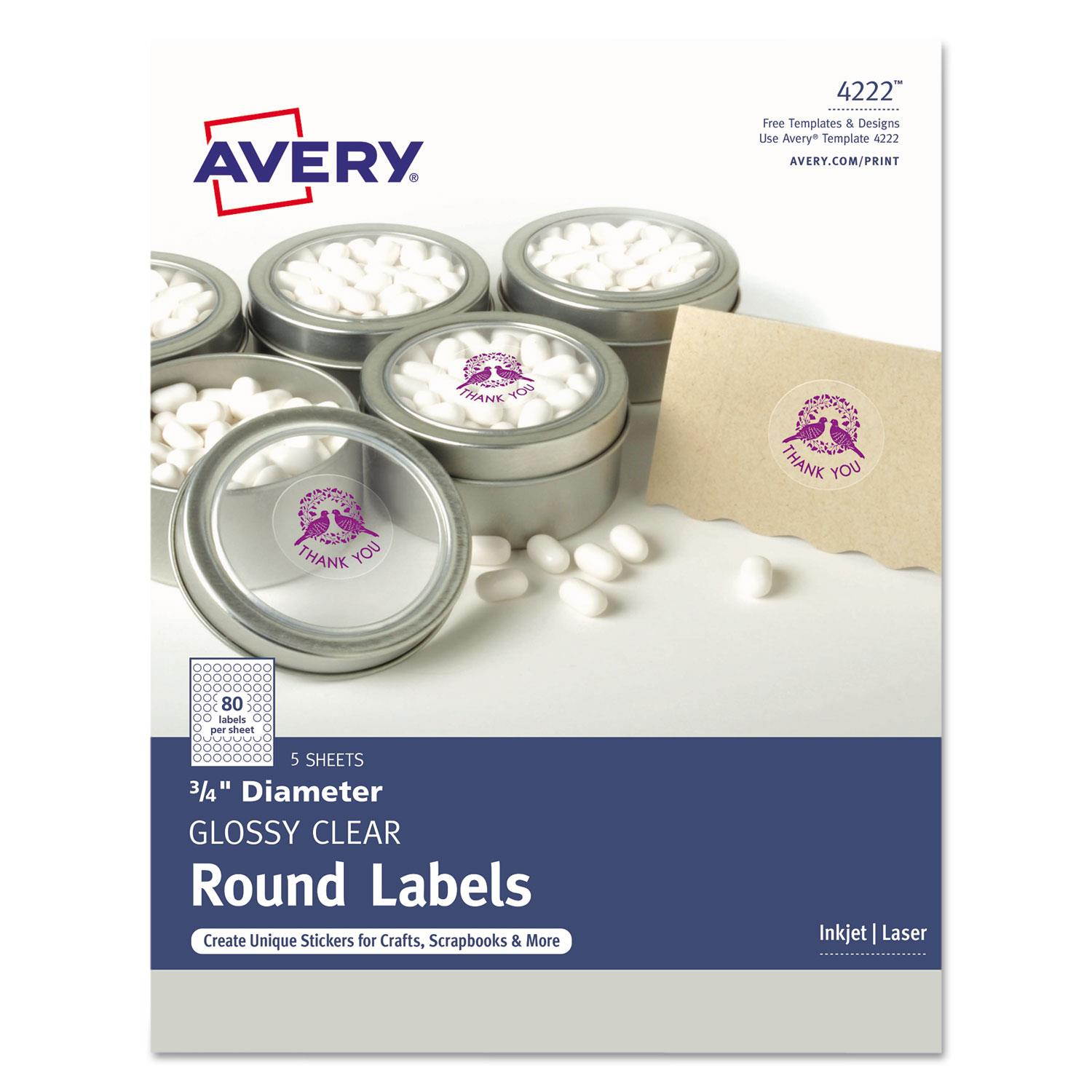 Avery Printable Self-Adhesive Permanent 3/4" Round ID Labels 3/4"dia. Clear 400