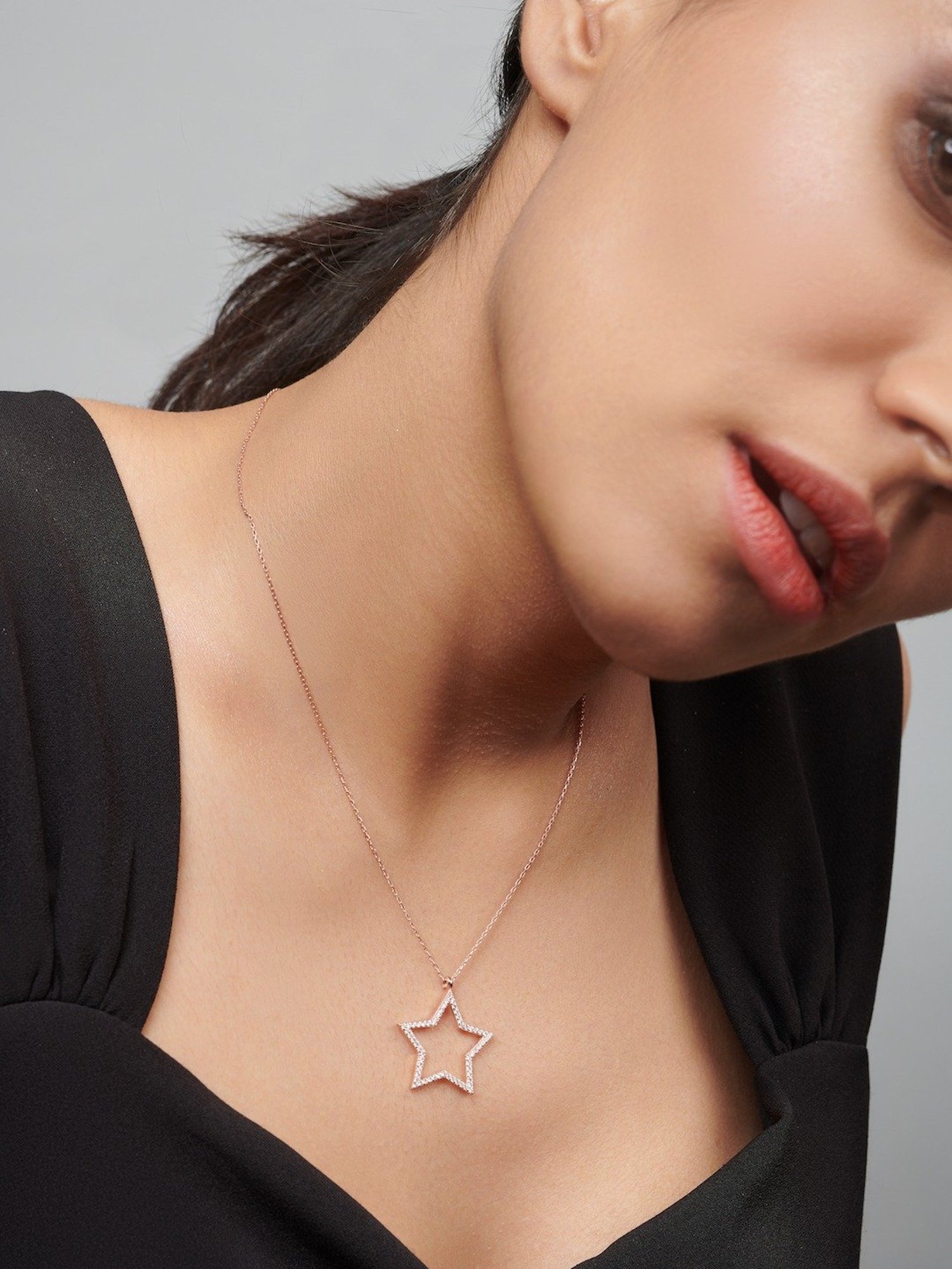 Curio Cottage 92.5 Sterling Silver Rose Gold-Plated Star Necklace for Women
