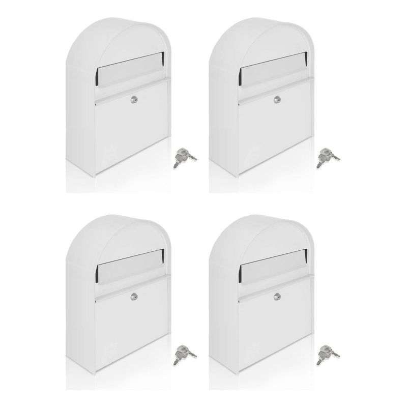 SereneLife SLMAB15 Home Indoor Outdoor Galvanized Steel Metal Wall Mount Secure Locking Mailbox Magazine Newspaper Holder with Keys, White (4 Pack)