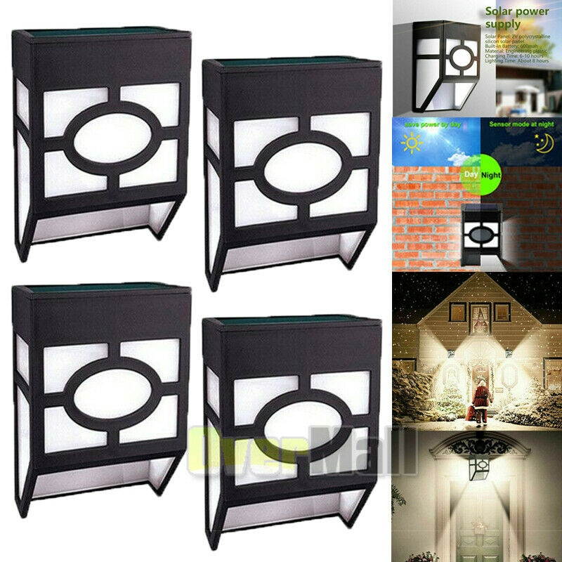 Solar Fence Light Dusk to Dawn LED Outdoor Lighting Sconce Wall Mount Landscape