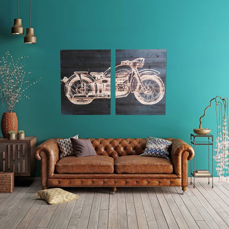 24" x 36" Motorcycle Diptych Print on Planked Wood Wall Sign Panel Blue - Gallery 57