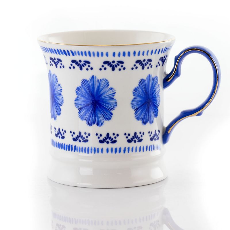 Meritage Navy 12 Piece 13.2 Ounce Fine Ceramic Cup Set in White with 4 Assorted Designs