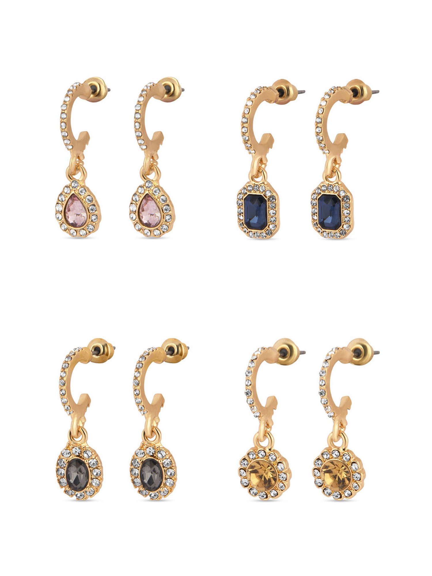 ToniQ Classic Gold-Plated Drop Earrings for Women - Set of 4