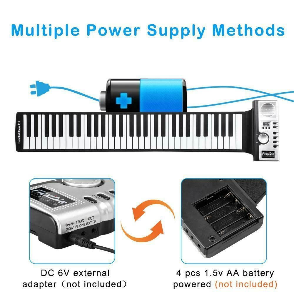 61 Key Electronic Roll Up Piano Keyboard Folding Rechargeable Portable