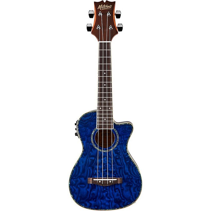 Mitchell MU80X-CE-QAB-BL Exotic Acoustic Electric Cutaway Ukulele Quilt Ash Burl Blue