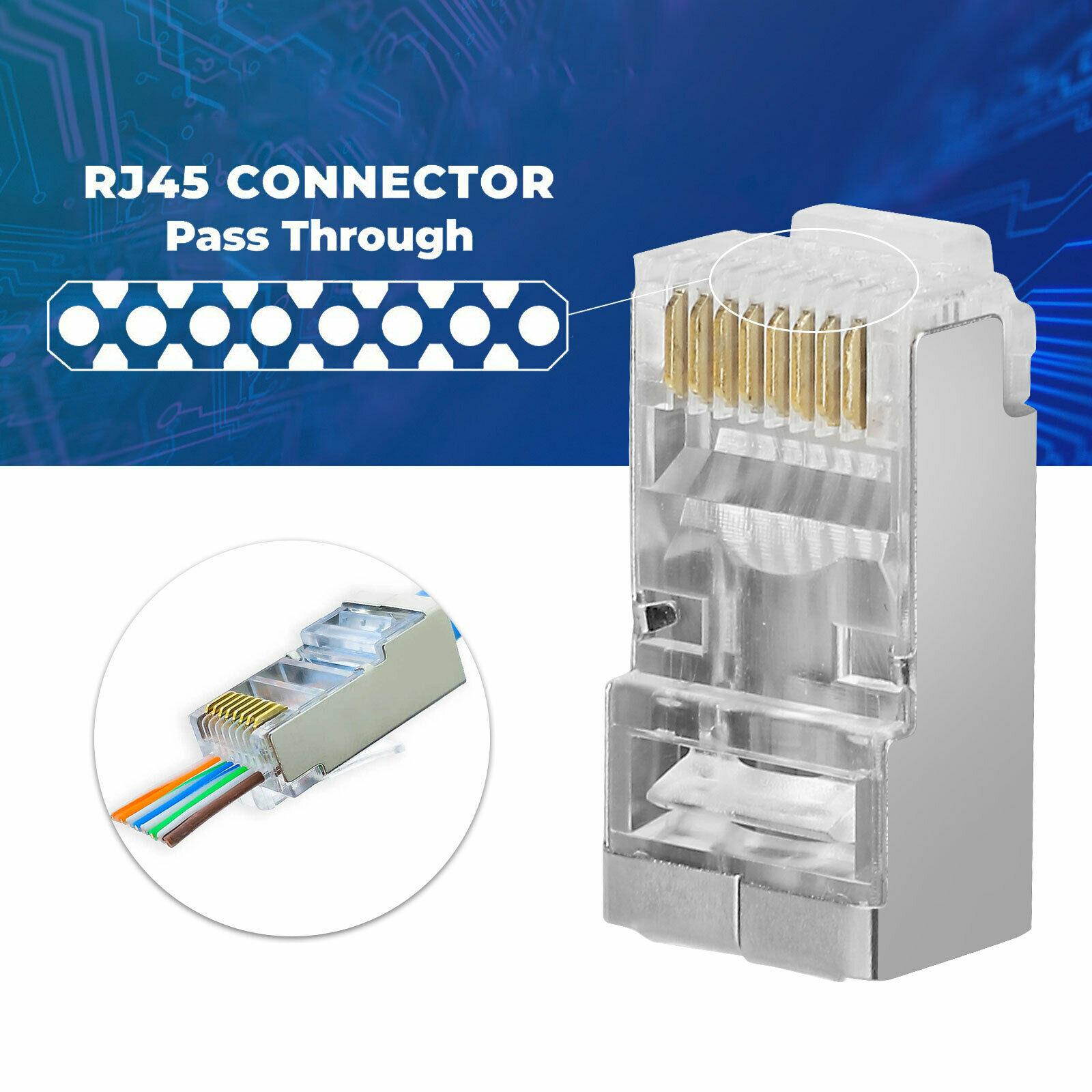 100PCS RJ45 Connector Shielded Cat6 Network Connector 8P8C for STP EthernetCable