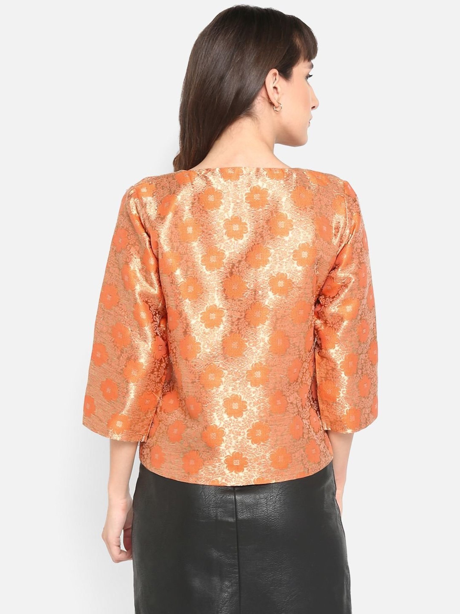 Hangup Orange Jacquard Pattern Shrug