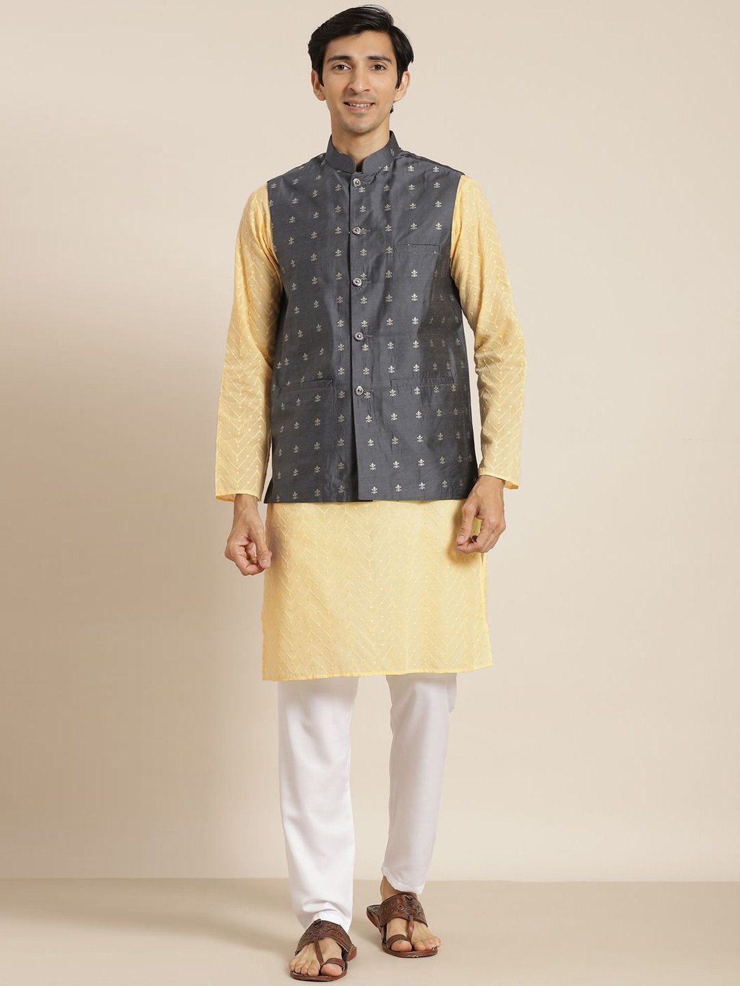 Vastramay White Cotton Straight Fit Embroidery Ethnic Suits