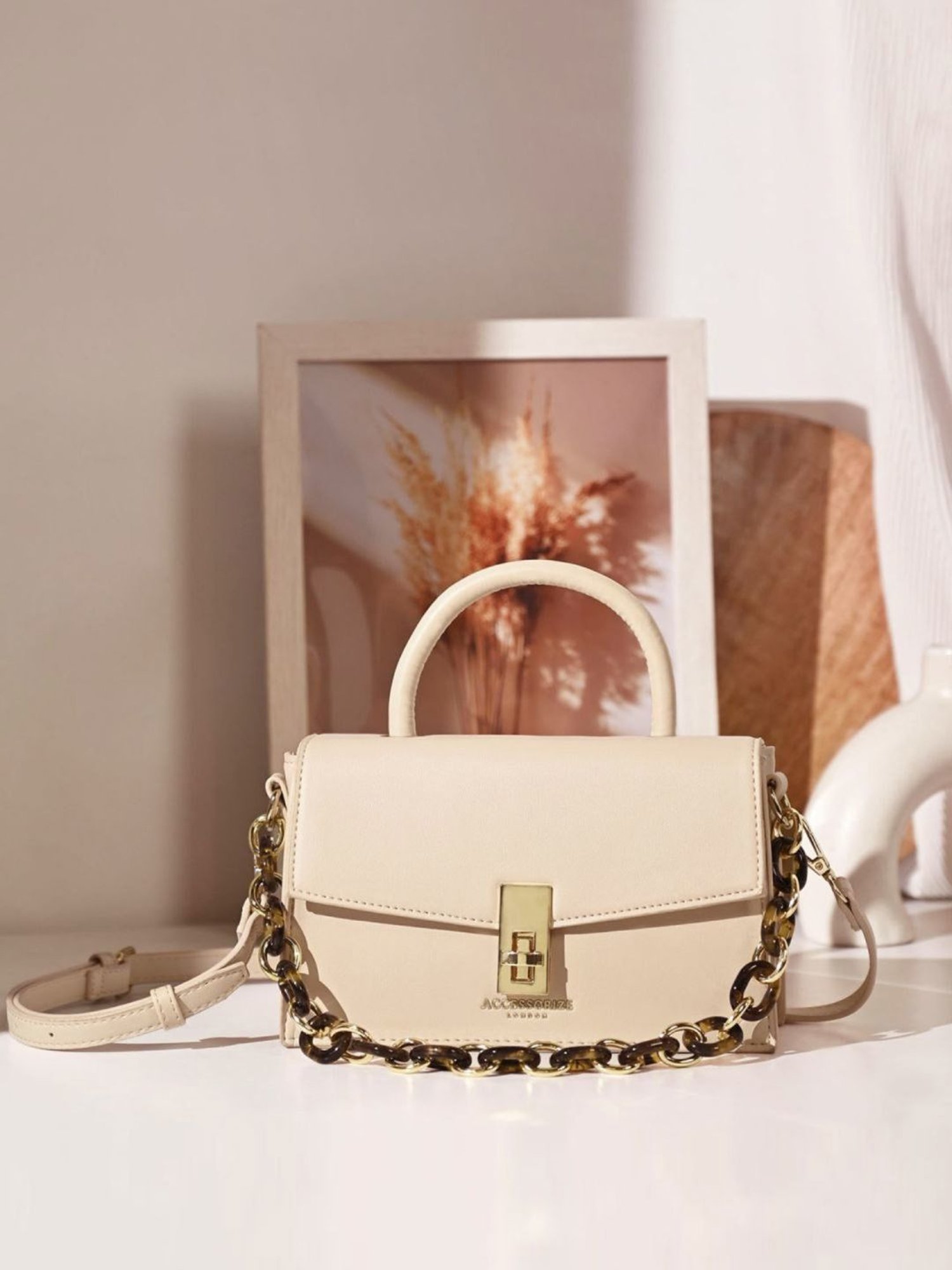 Accessorize London Pink Faux Leather Solid Satchel Handbag